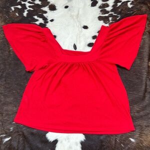 Banana Republic Orange red squatted neckline princess sleeve knit top